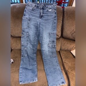 American Eagle Cargo Super High Rise Baggy Straight Jeans Size 10 XLong  Skater